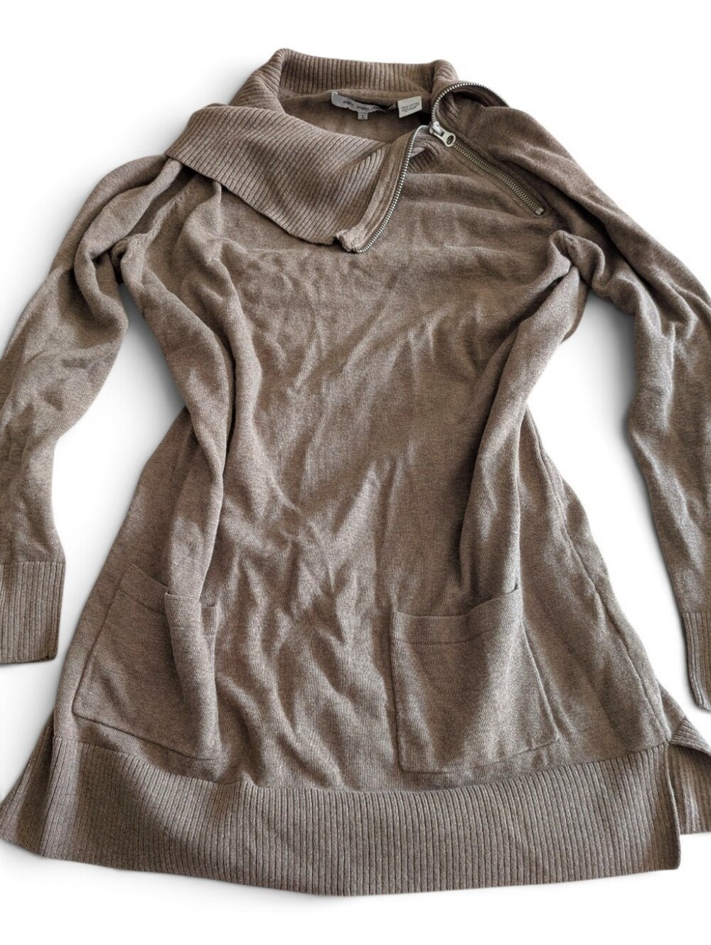 VTG Y2K Eight Eight Eight 100% Cotton Asymmetric Moto Zip Tunic Sweater